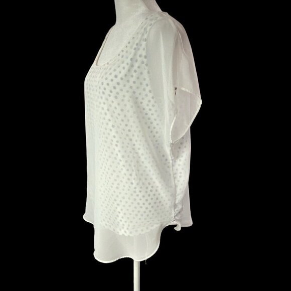 CHICO'S Women Top Sz 2X White Short Wide Sleeves Polka Dot Sheer Overlay 50-4 - Picture 4 of 16
